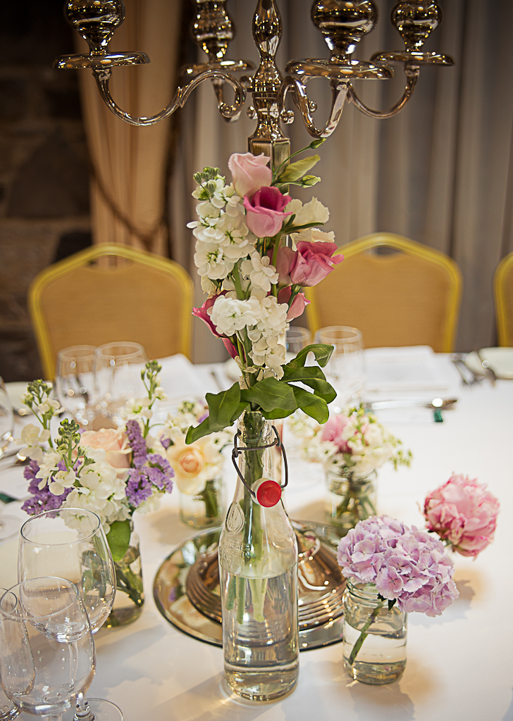 pink and purple wedding table decor